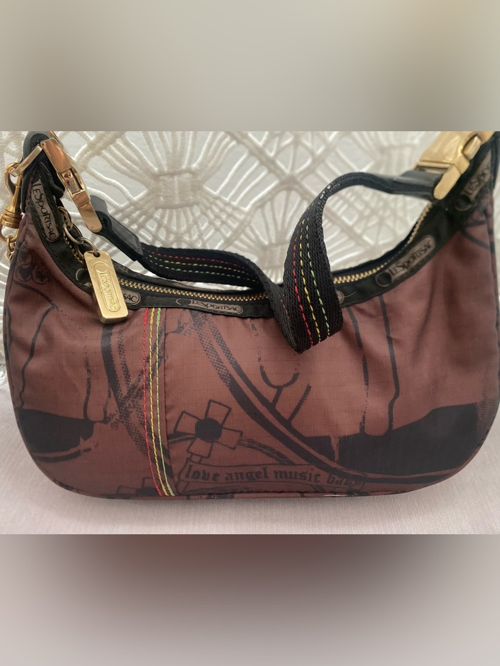 L.A.M.B Gwen Stefani Lesportsac Brown Print Nylon Mini Hobo Y2K